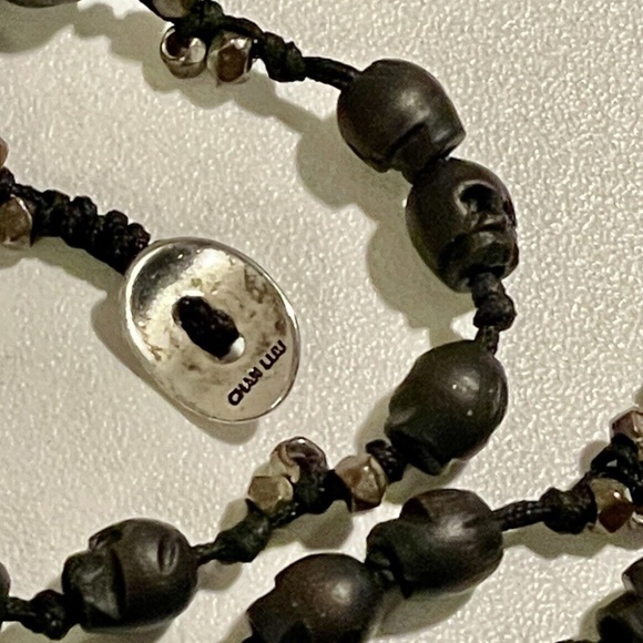 Chan Luu Black Wrap Bracelet skulls triple nugget beads 925 silver close Unisex - Picture 5 of 6